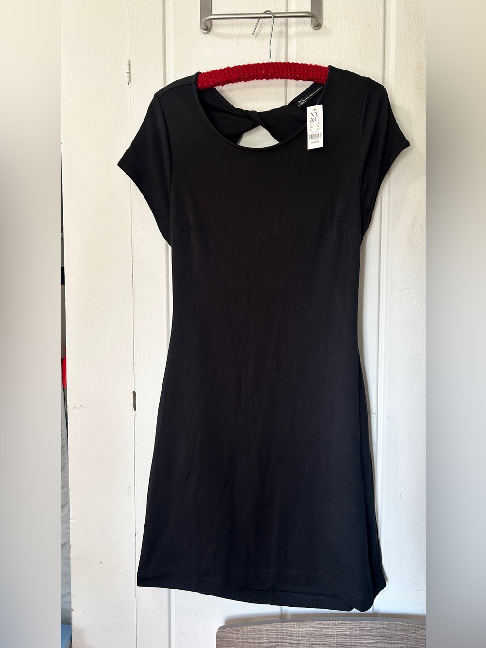 New York & Company Black Midi Dress with Twist Neck
